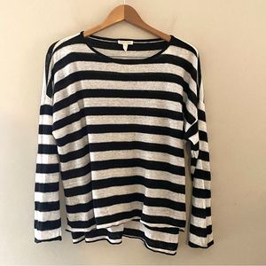 Eileen Fisher linen oversized summer sweater. Black & white stripes. Medium